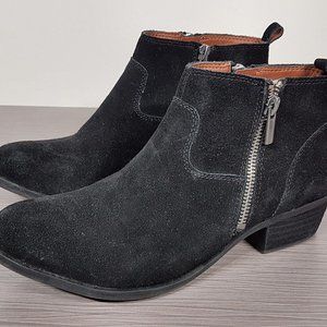 Lucky Brand Beniee Bootie Black Suede Dual Zip Womens Size 8.5 / 38.5